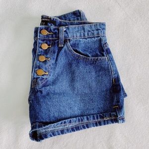 high waisted, blue jean shorts
